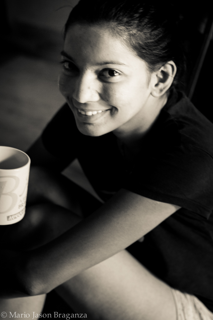 Abby with her cuppa