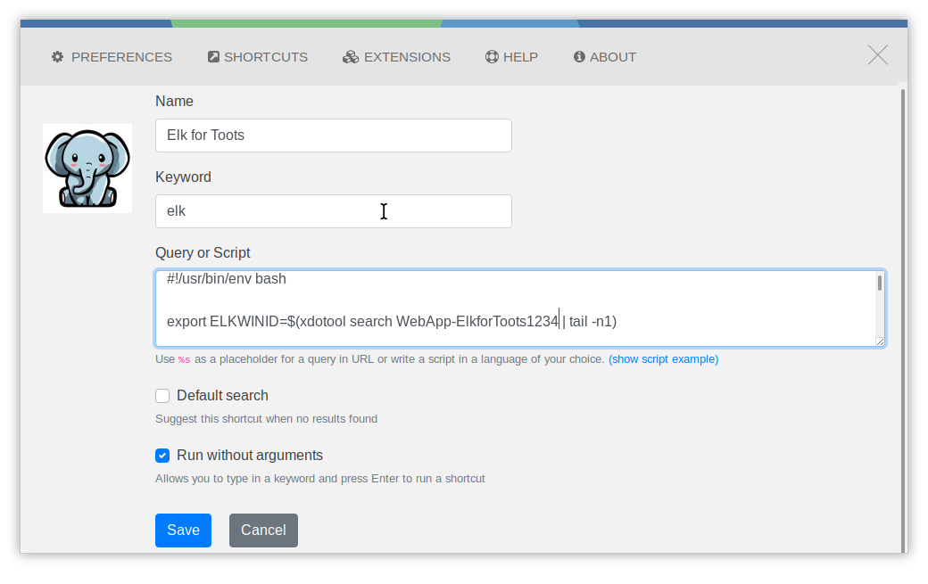 pic of the ulauncher script window